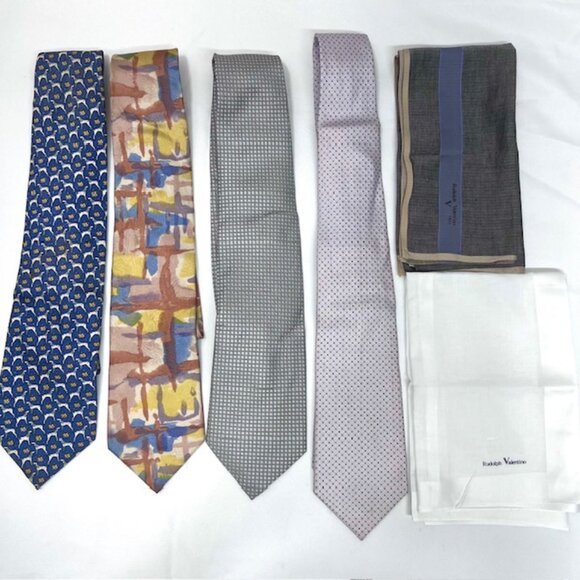 Lot of 4Designer 100% Silk Necktie Valentino R & 2 new Valentino Handkerchief(62 - Picture 14 of 14